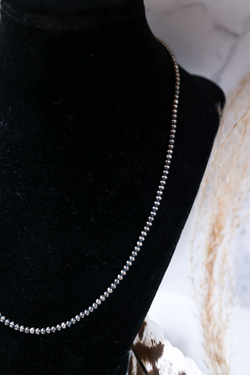 Navajo Pearl Necklace - 3MM 20” - Smokin' Blues Turquoise
