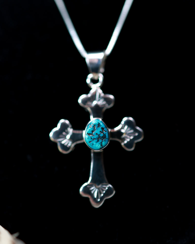 Turquoise Cross Pendant - Smokin' Blues Turquoise