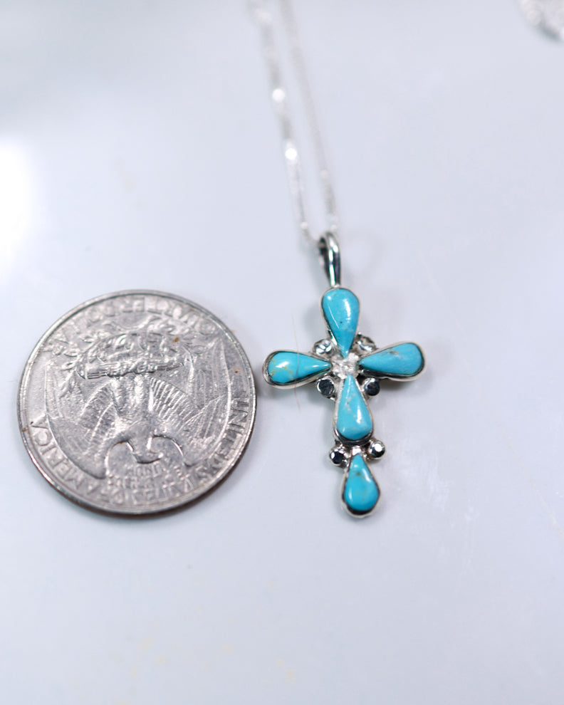 Turquoise Cross Pendant - Smokin' Blues Turquoise