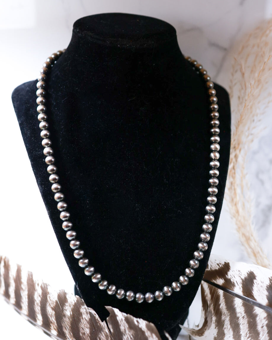 Navajo Pearl Necklace - 7MM 22” - Smokin' Blues Turquoise
