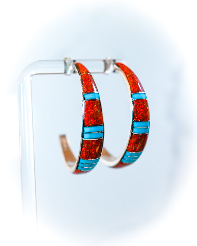 Turquoise & Opal Hoops - Smokin' Blues Turquoise