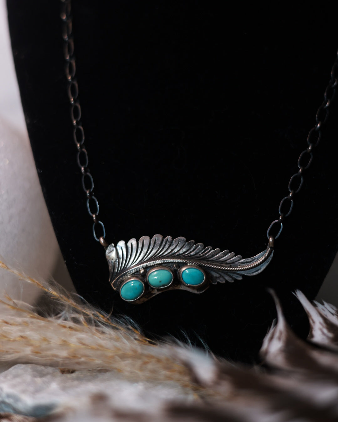Turquoise Feather Necklace - Smokin' Blues Turquoise