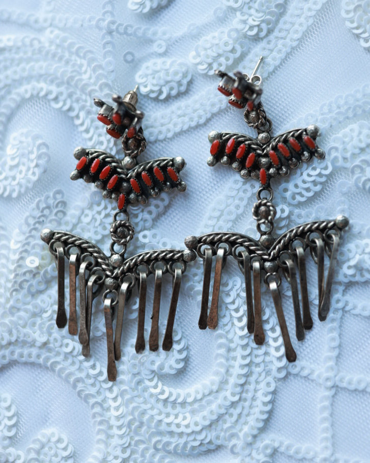 Coral Fringe Earrings - Smokin' Blues Turquoise