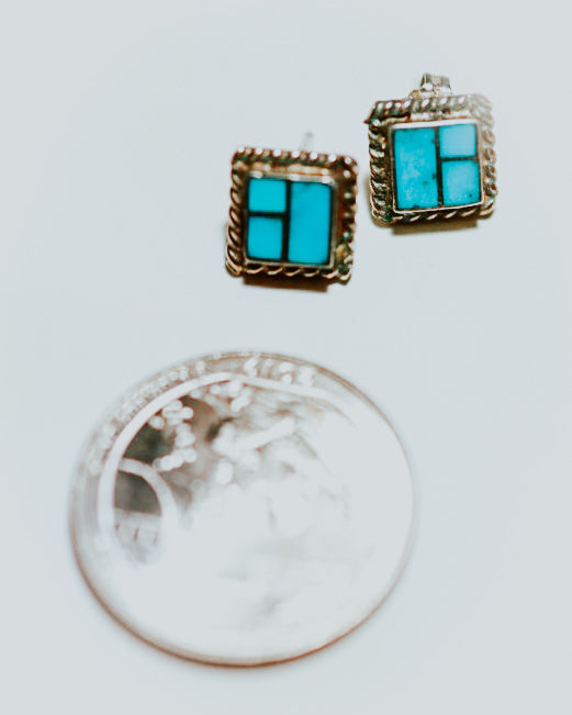 Turquoise Post Earrings - Smokin' Blues Turquoise