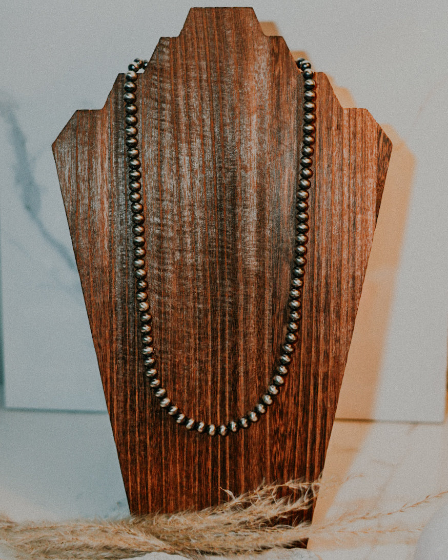 Navajo Pearl Necklace - 8MM 24” - Smokin' Blues Turquoise