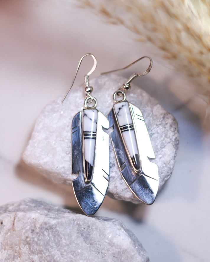 White Buffalo Earrings - Smokin' Blues Turquoise