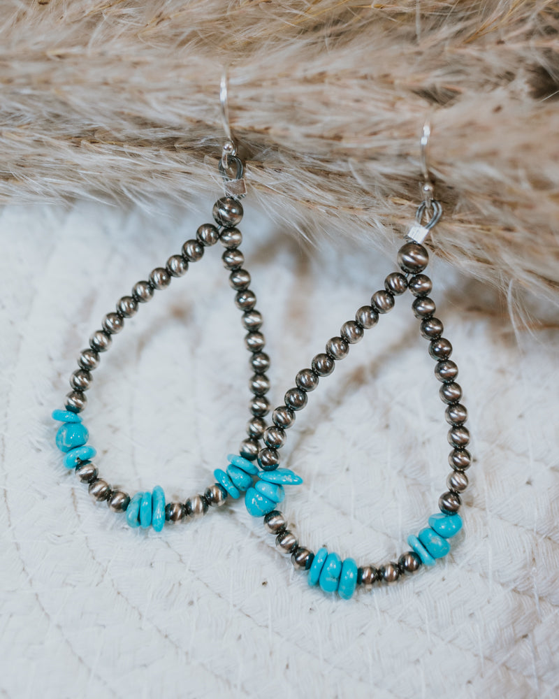 Navajo Pearl Earrings - Smokin' Blues Turquoise