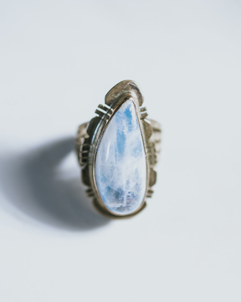 Moon Stone Ring Size 7 - Smokin' Blues Turquoise