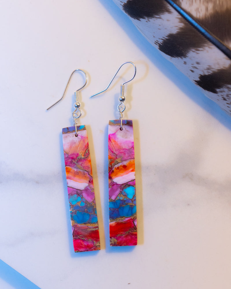 Pink Dahlia Earrings - Smokin' Blues Turquoise