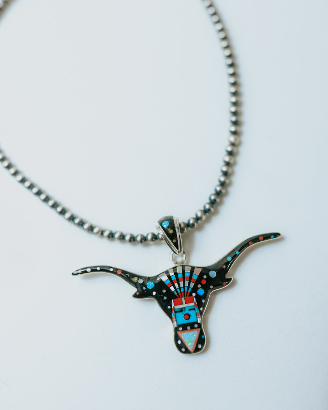 Zuni Longhorn Pendant - Smokin' Blues Turquoise
