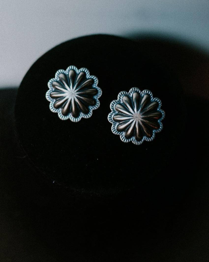 Sterling Silver Concho Earrings - Smokin' Blues Turquoise