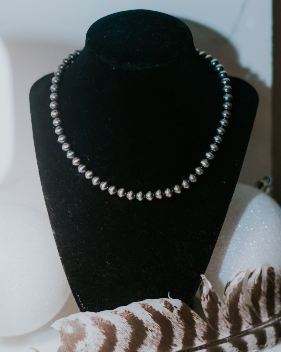 Navajo Pearl Necklace - 8MM 16” - Smokin' Blues Turquoise