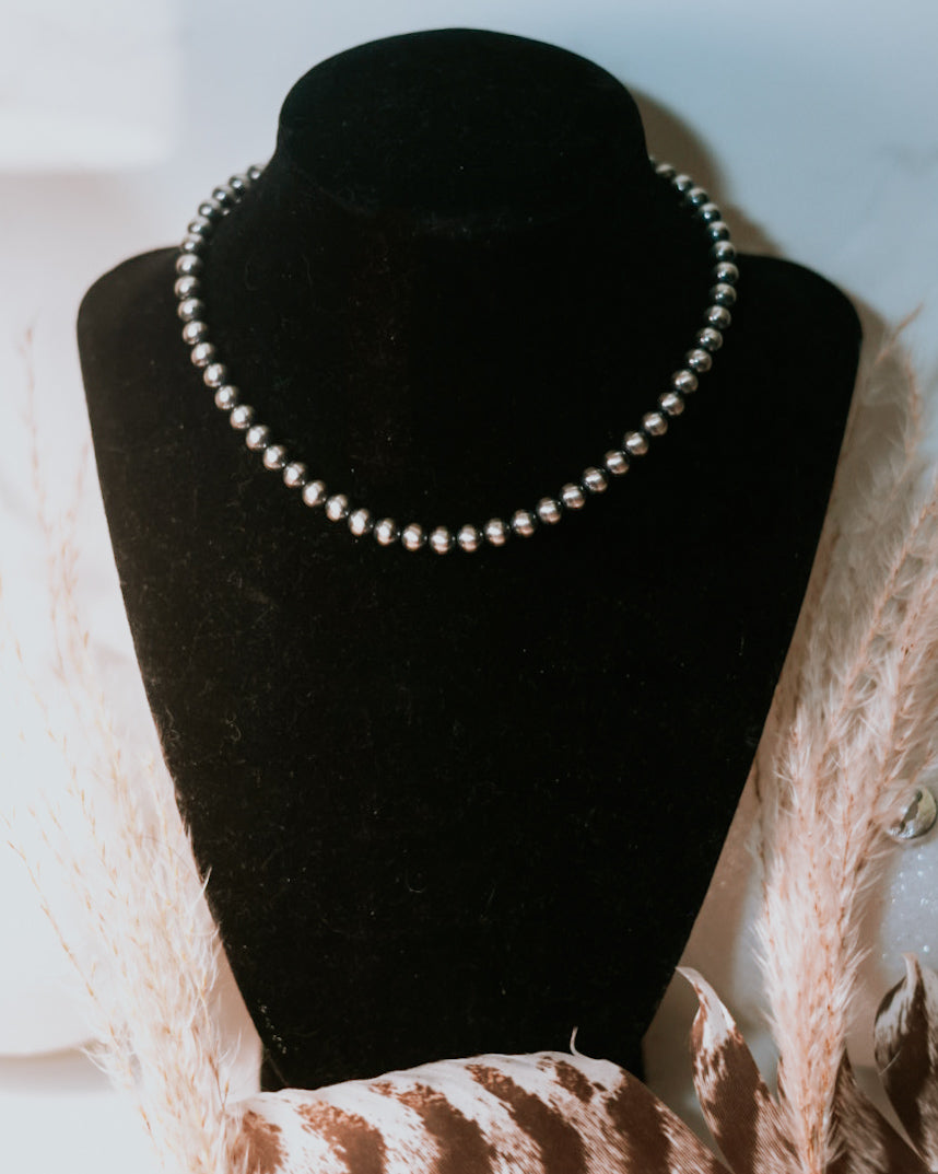 Navajo Pearl Necklace - 6MM 14” - Smokin' Blues Turquoise