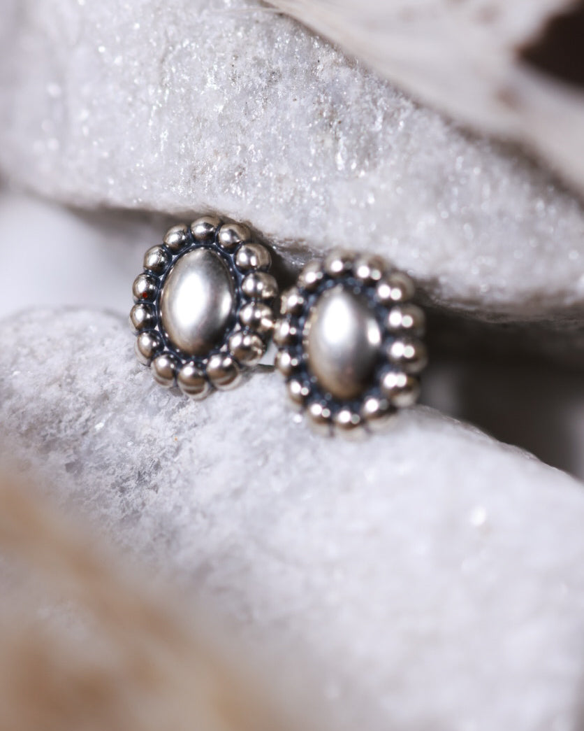 Sterling Silver Button Earrings - Smokin' Blues Turquoise