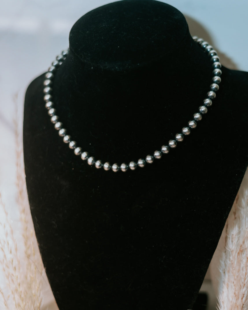 Navajo Pearl Necklace - 6MM 14” - Smokin' Blues Turquoise