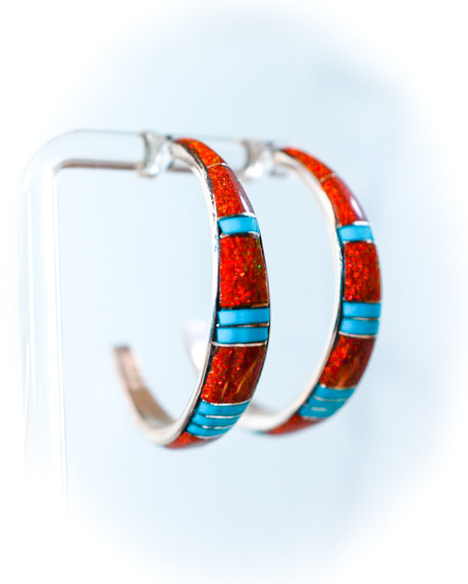 Turquoise & Opal Hoops - Smokin' Blues Turquoise