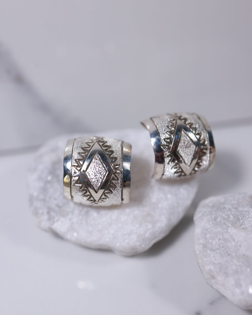 Sterling Silver Hoop Earrings - Smokin' Blues Turquoise