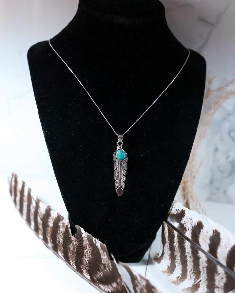 Turquoise Feather Necklace - Smokin' Blues Turquoise