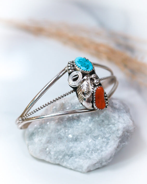 Turquoise & Coral Cuff - Smokin' Blues Turquoise