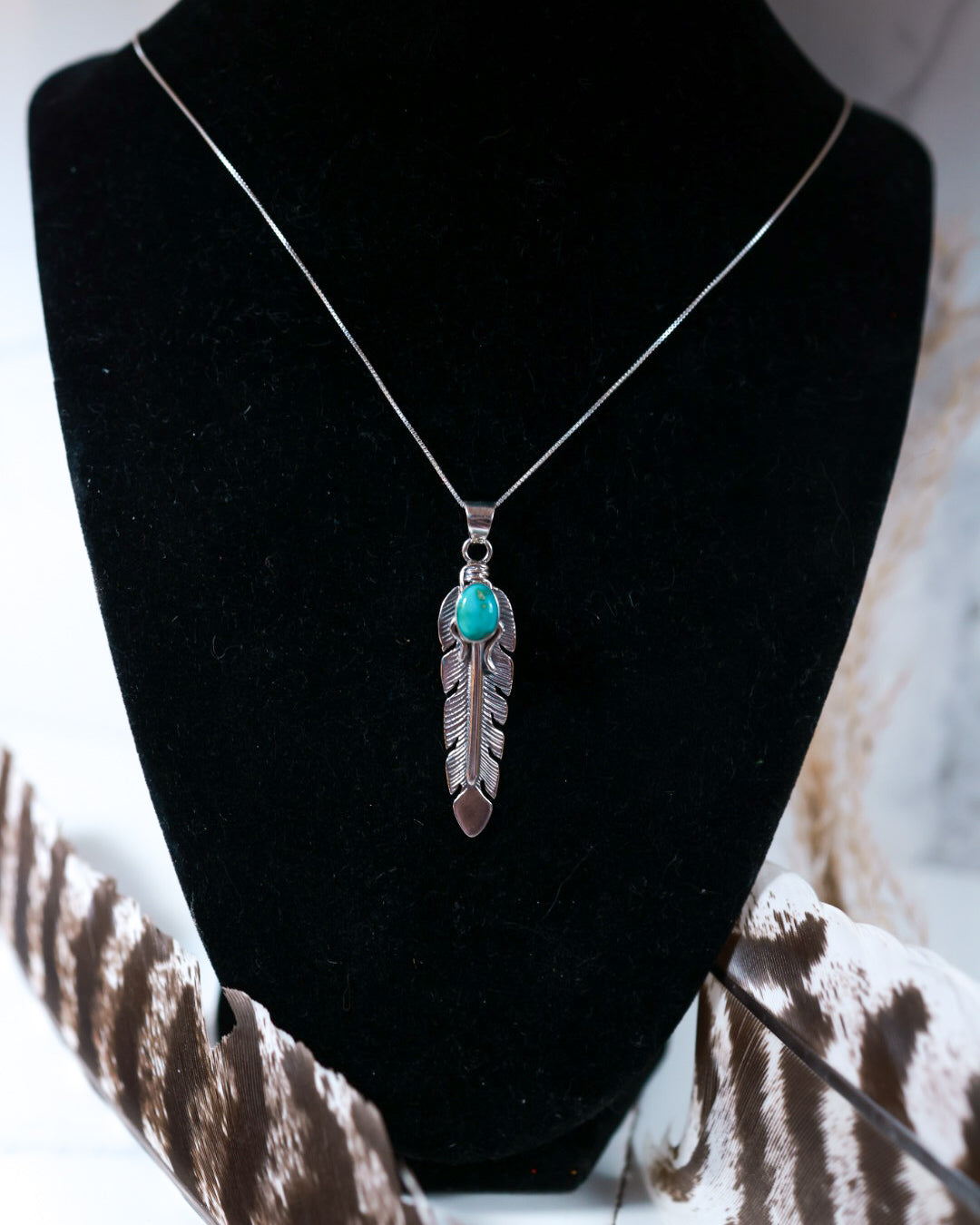 Turquoise Feather Necklace - Smokin' Blues Turquoise