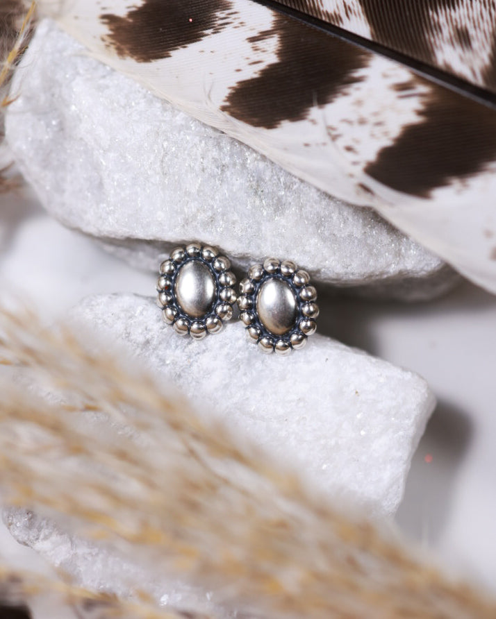 Sterling Silver Button Earrings - Smokin' Blues Turquoise