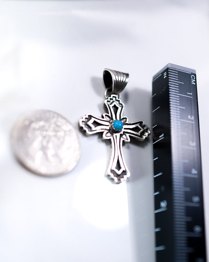 Turquoise Cross Pendant - Smokin' Blues Turquoise