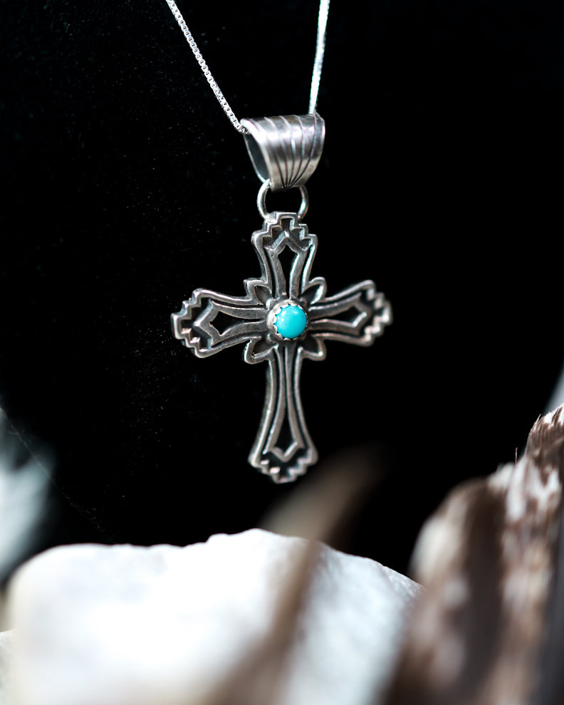 Turquoise Cross Pendant - Smokin' Blues Turquoise