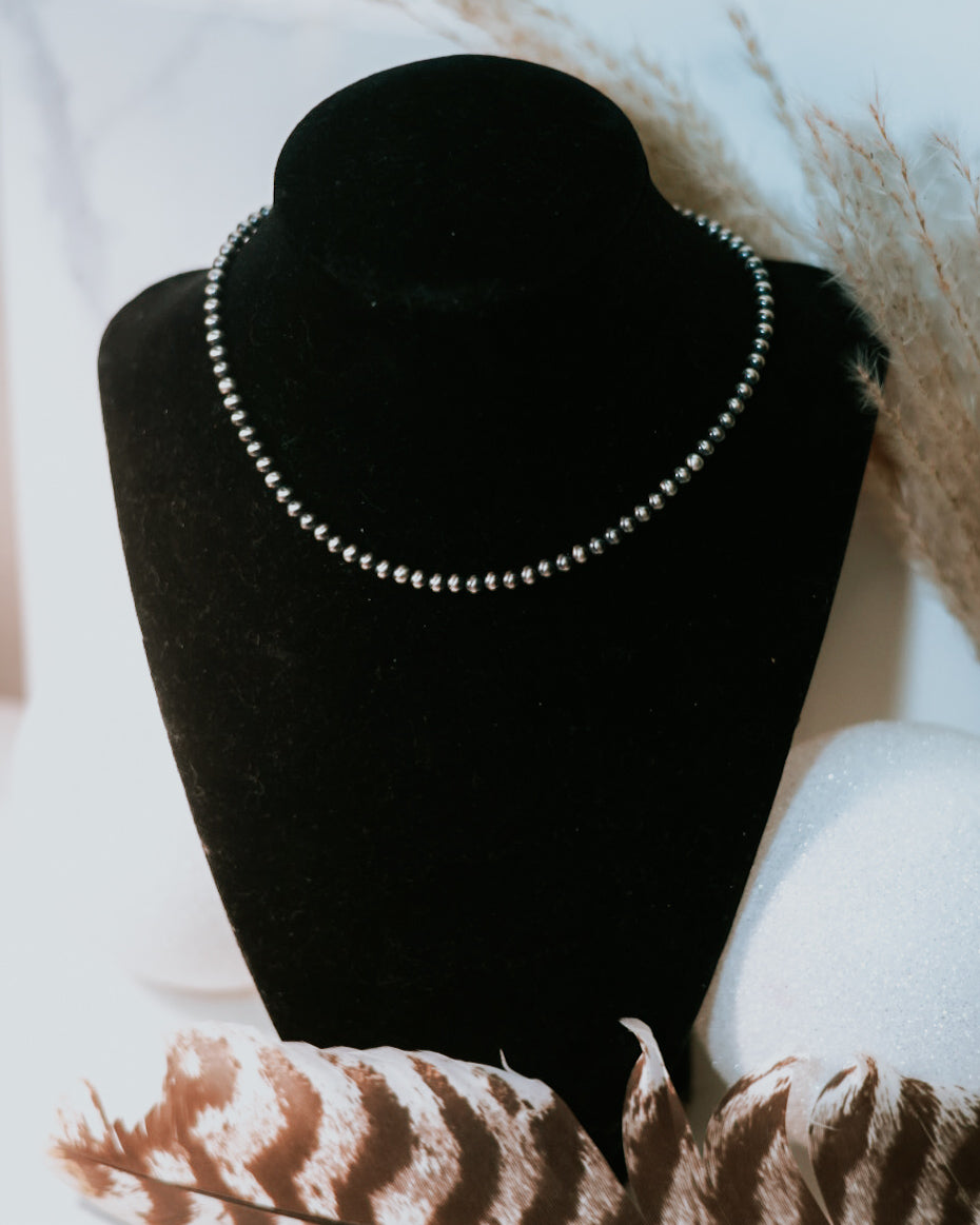 Navajo Pearl Necklace - 4MM 14” - Smokin' Blues Turquoise