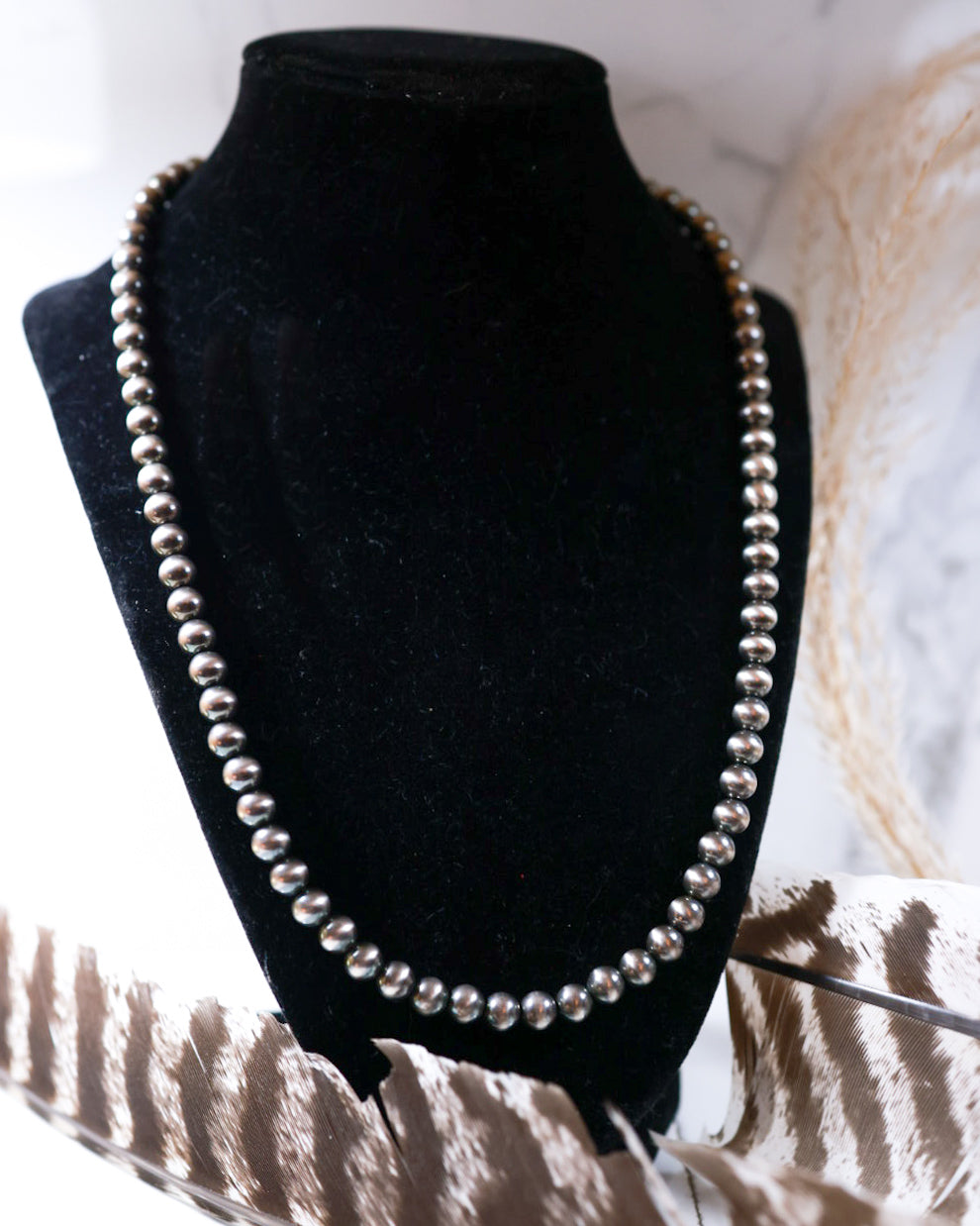 Navajo Pearl Necklace - 7MM 22” - Smokin' Blues Turquoise