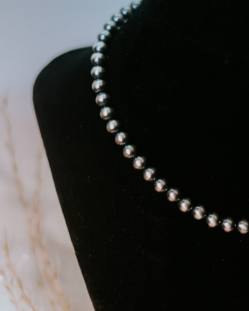 Navajo Pearl Necklace - 6MM 14” - Smokin' Blues Turquoise