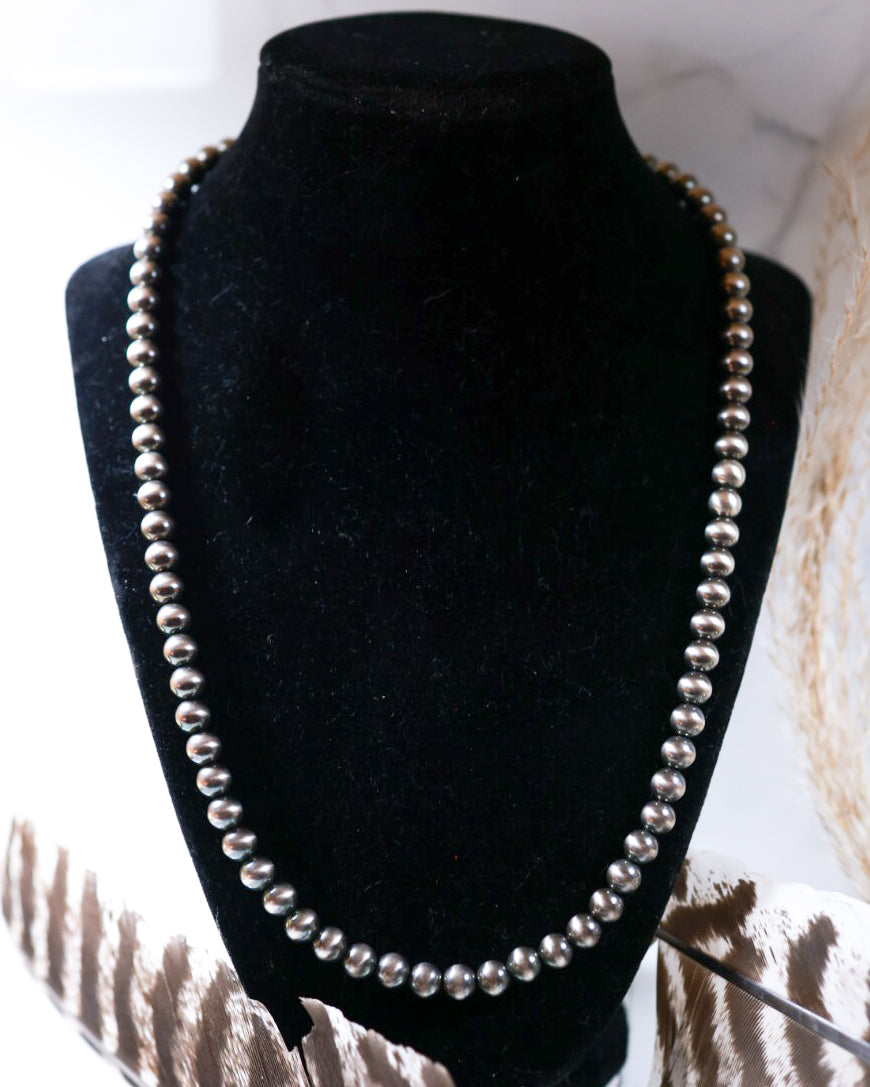 Navajo Pearl Necklace - 7MM 22” - Smokin' Blues Turquoise