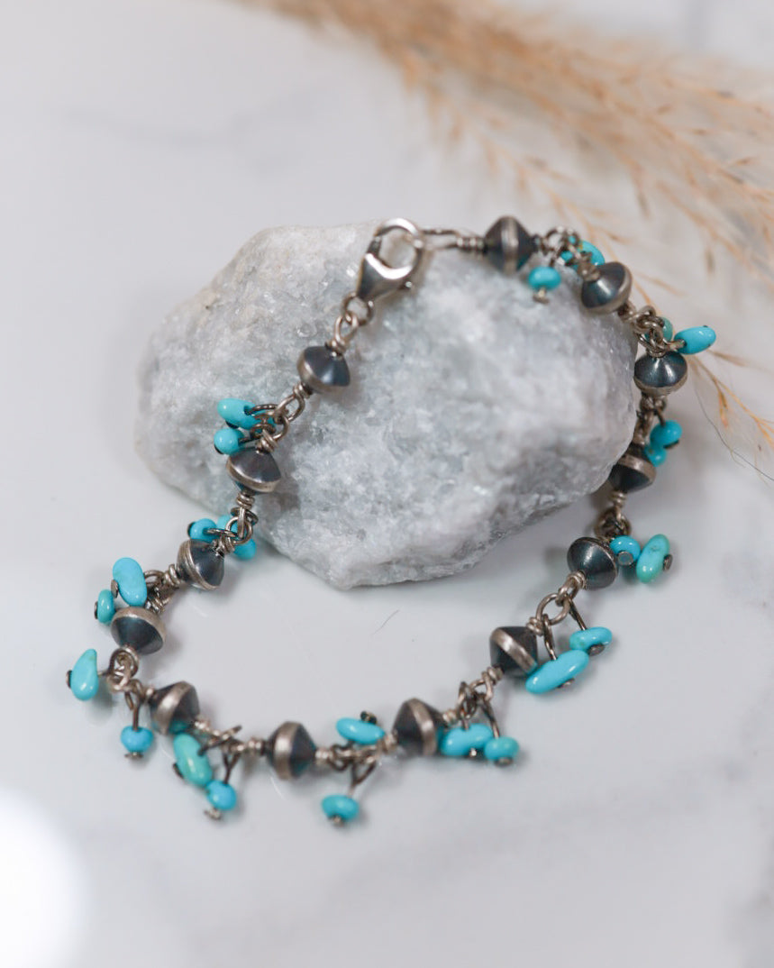Turquoise & Navajo Pearl Bracelet - Smokin' Blues Turquoise