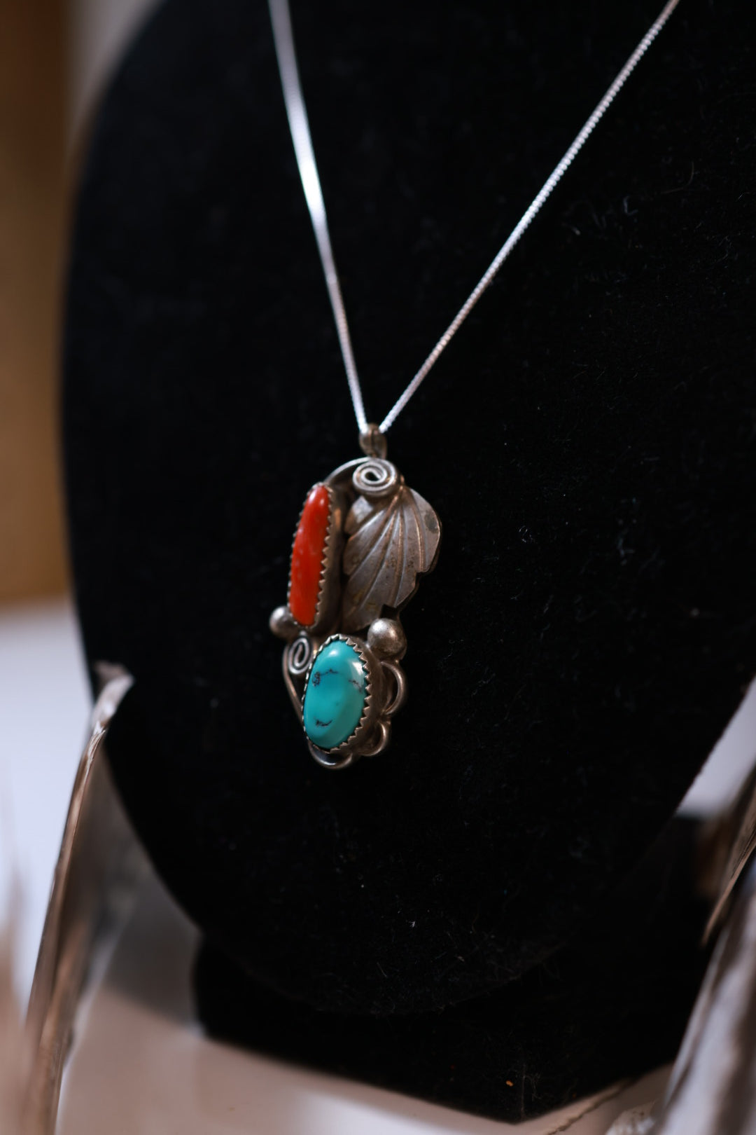 Turquoise & Coral Pendant - Smokin' Blues Turquoise