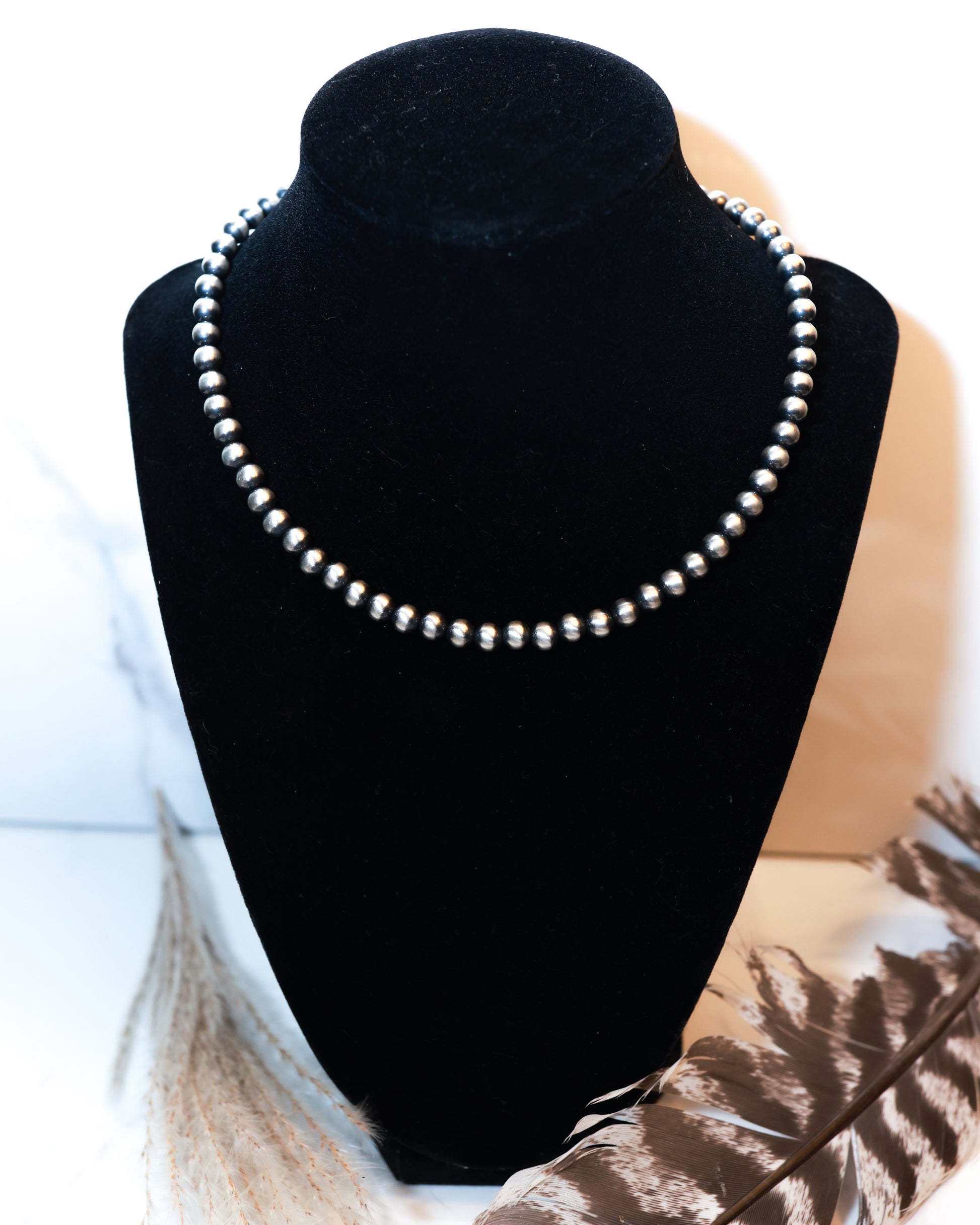 Navajo Pearl Necklace - 6MM 16” - Smokin' Blues Turquoise