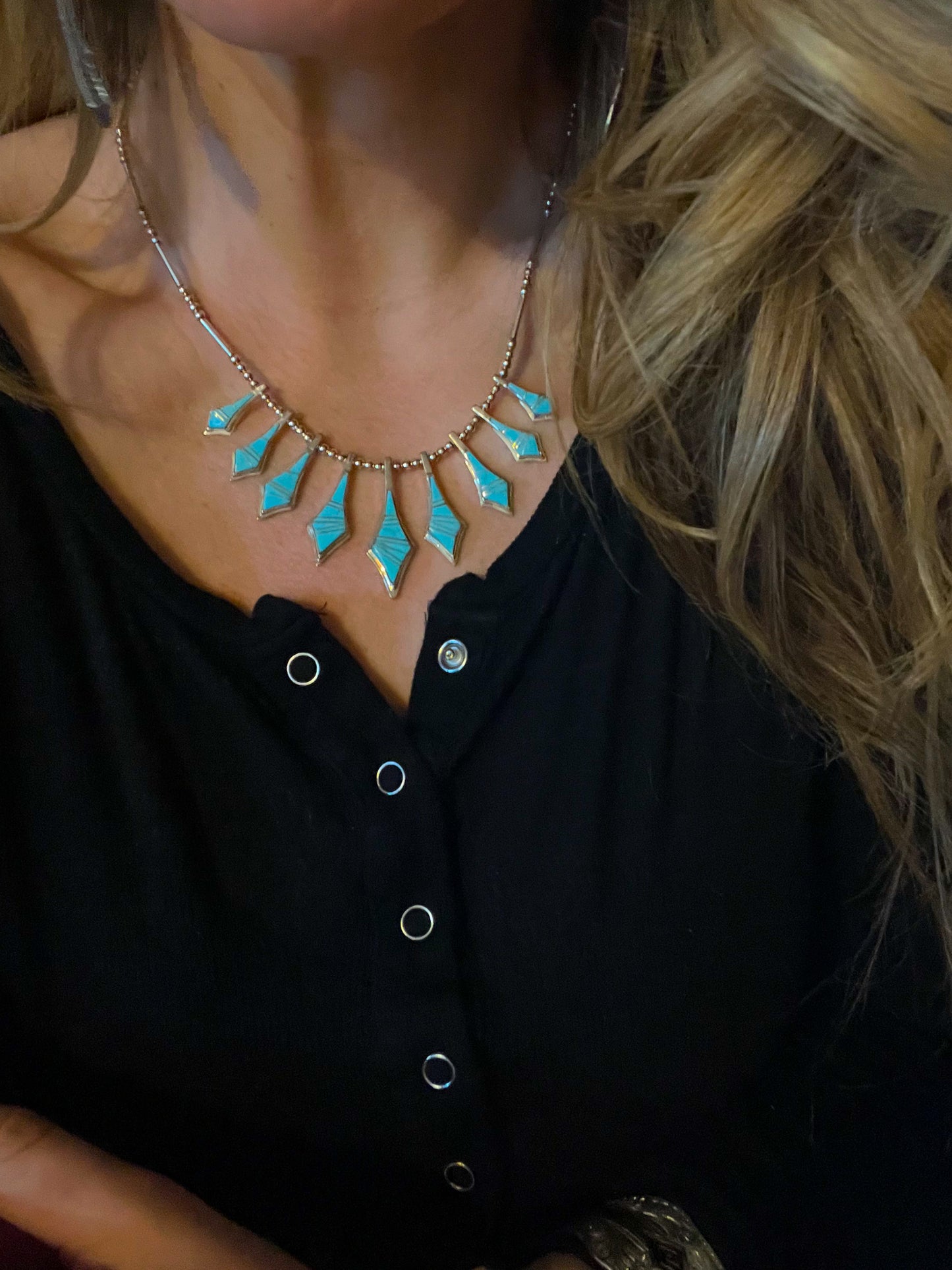 The Pocahontus Turquoise Inlay Necklace Set - Smokin' Blues Turquoise