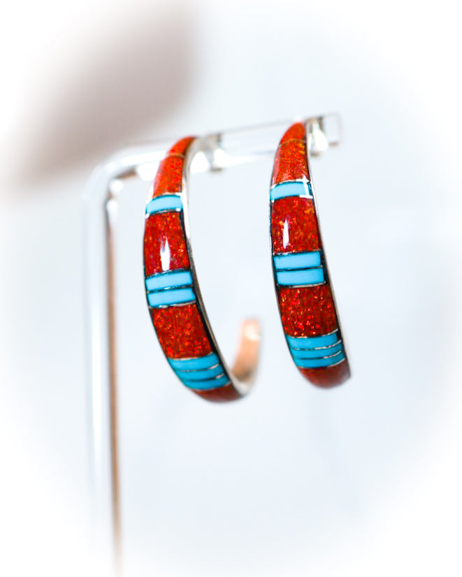 Turquoise & Opal Hoops - Smokin' Blues Turquoise