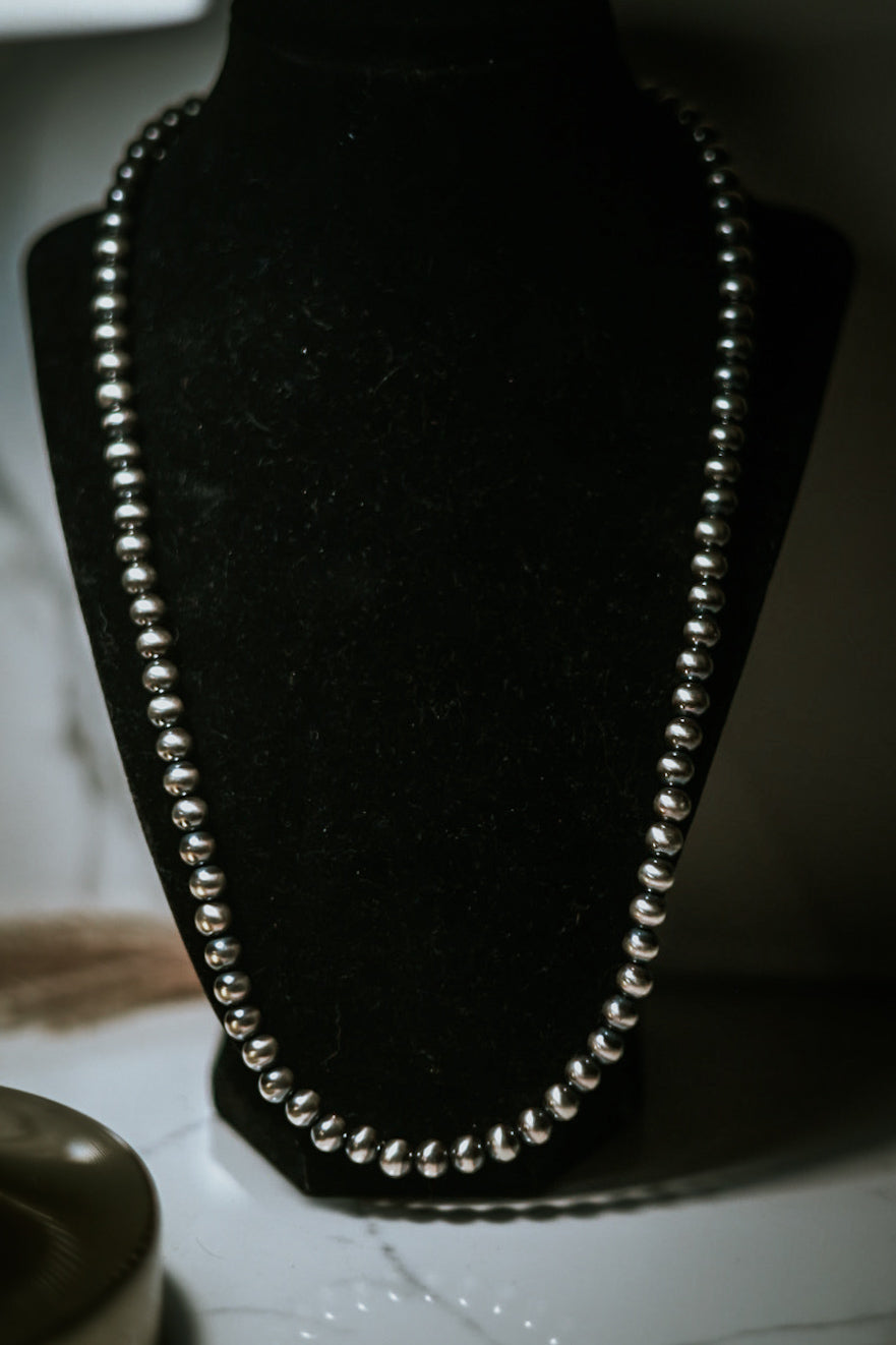 Navajo Pearl Necklace - 8MM 24” - Smokin' Blues Turquoise