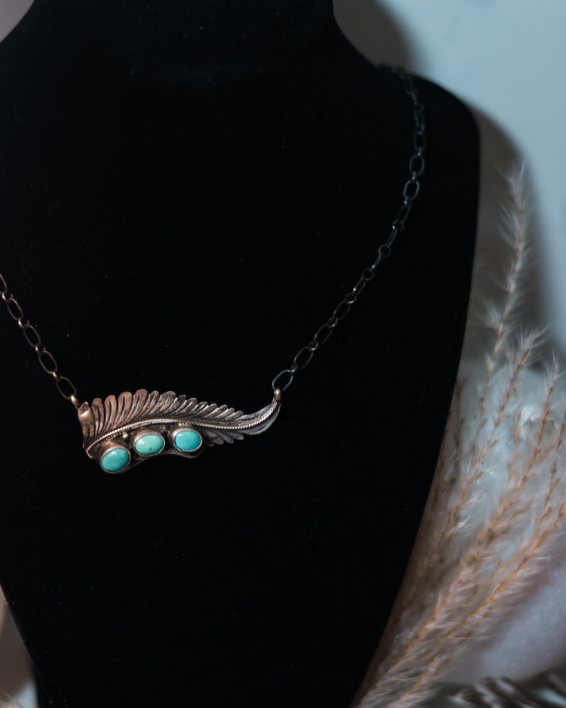 Turquoise Feather Necklace - Smokin' Blues Turquoise