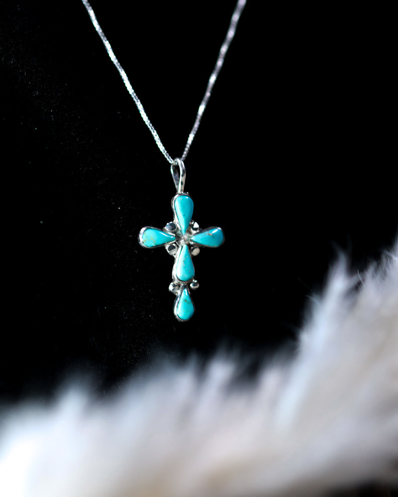 Turquoise Cross Pendant - Smokin' Blues Turquoise