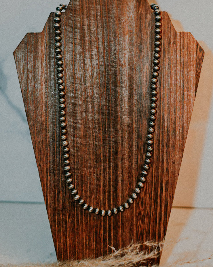 Navajo Pearl Necklace - 8MM 24” - Smokin' Blues Turquoise