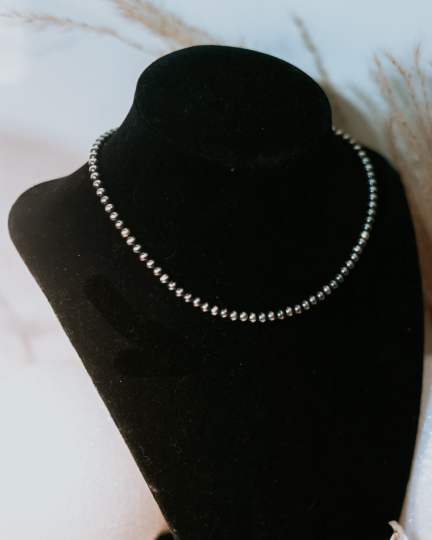 Navajo Pearl Necklace - 4MM 14” - Smokin' Blues Turquoise