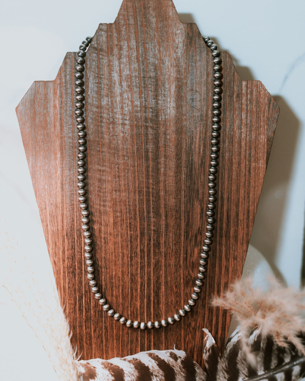 Navajo Pearl Necklace - 6MM 24” - Smokin' Blues Turquoise