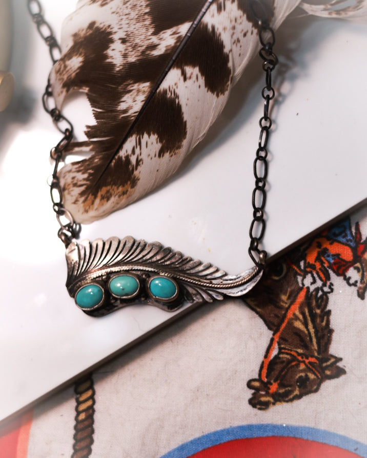 Turquoise Feather Necklace - Smokin' Blues Turquoise