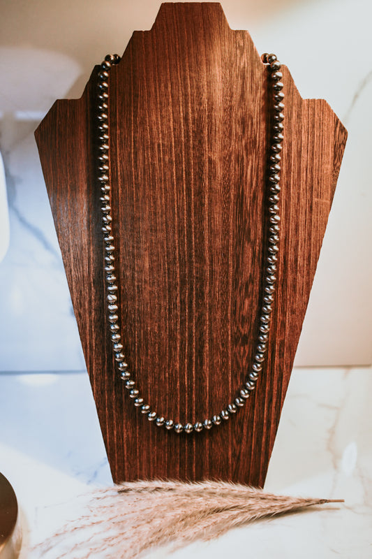 Navajo Pearl Necklace - 8MM 26” - Smokin' Blues Turquoise