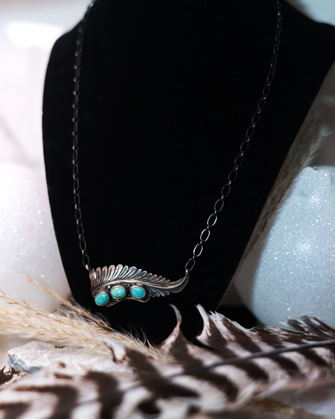 Turquoise Feather Necklace - Smokin' Blues Turquoise