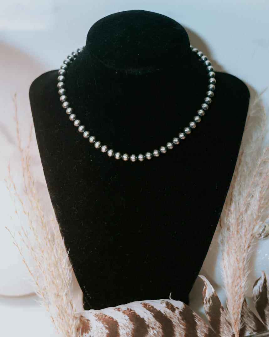 Navajo Pearl Necklace - 6MM 14” - Smokin' Blues Turquoise