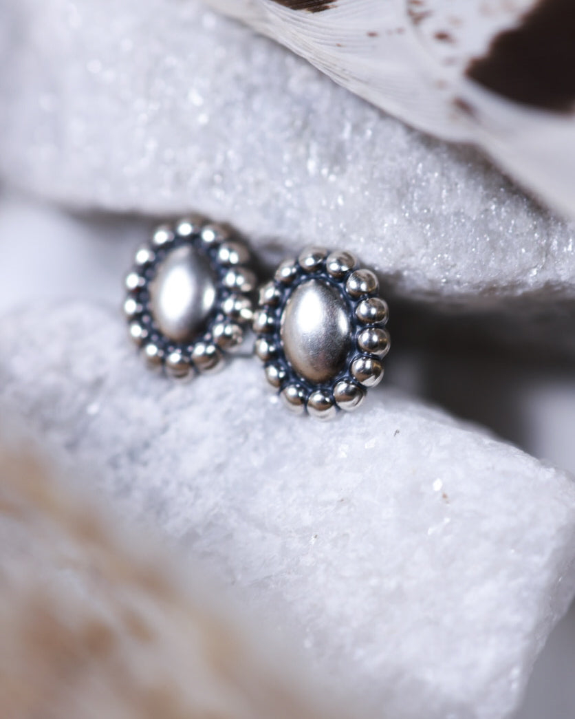 Sterling Silver Button Earrings - Smokin' Blues Turquoise