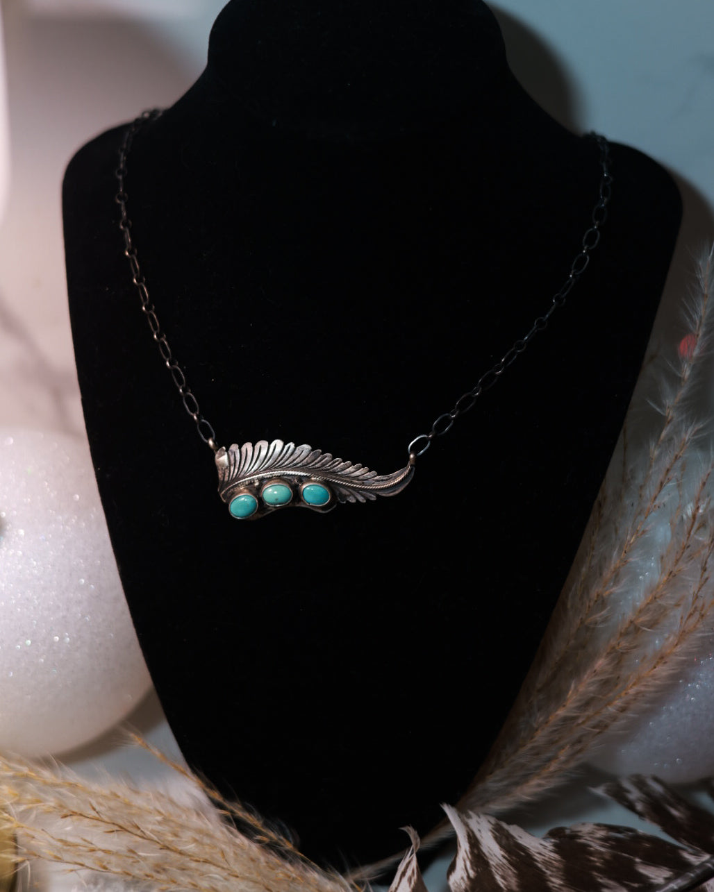 Turquoise Feather Necklace - Smokin' Blues Turquoise