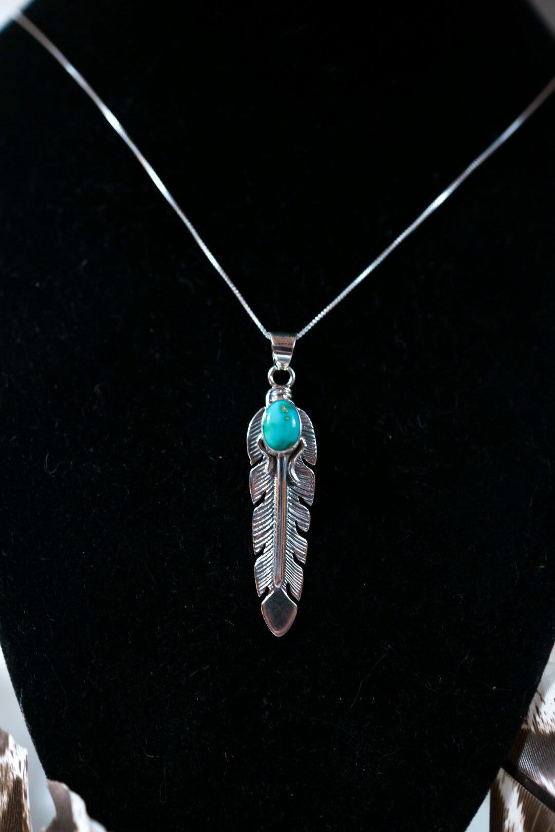 Turquoise Feather Necklace - Smokin' Blues Turquoise
