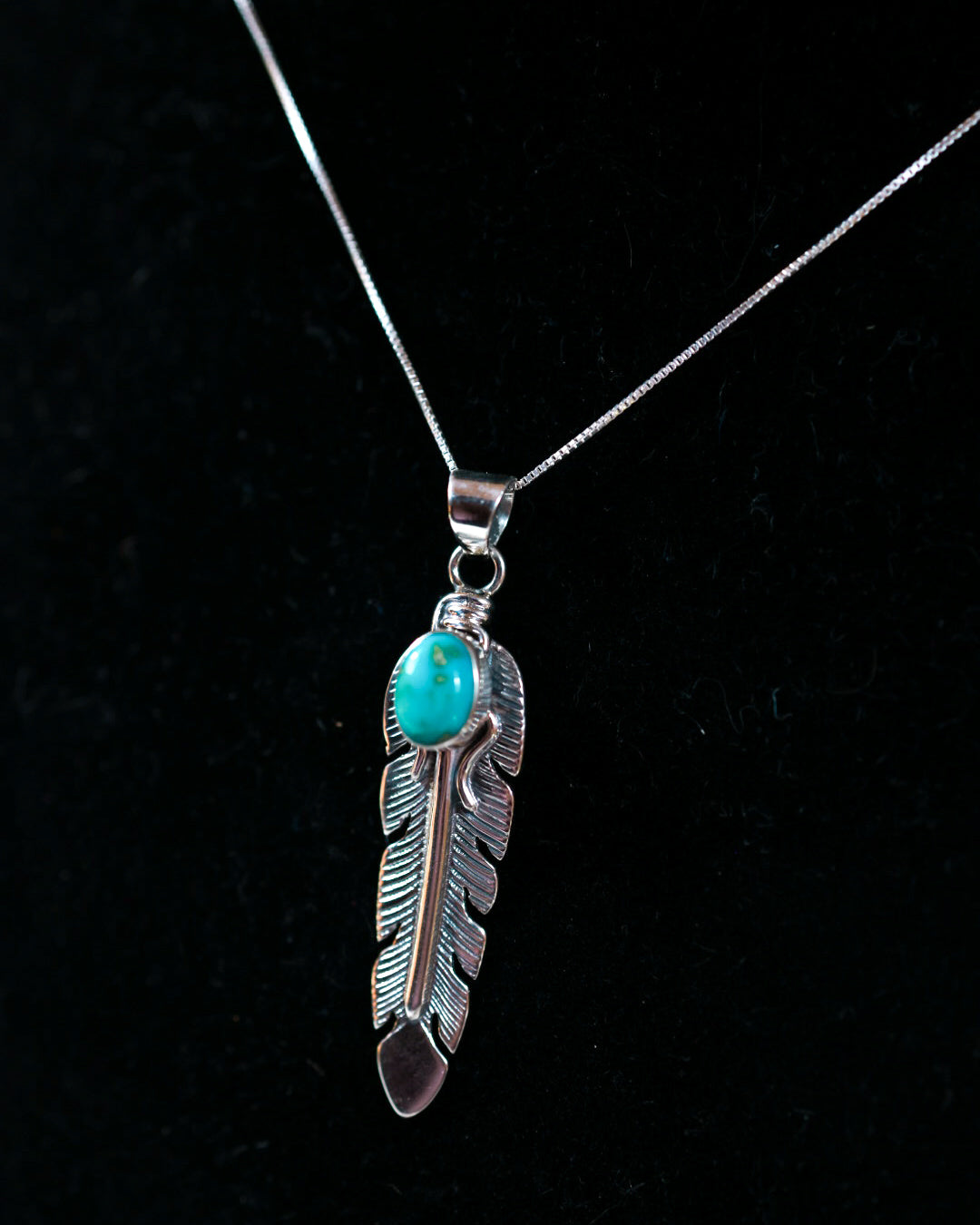 Turquoise Feather Necklace - Smokin' Blues Turquoise
